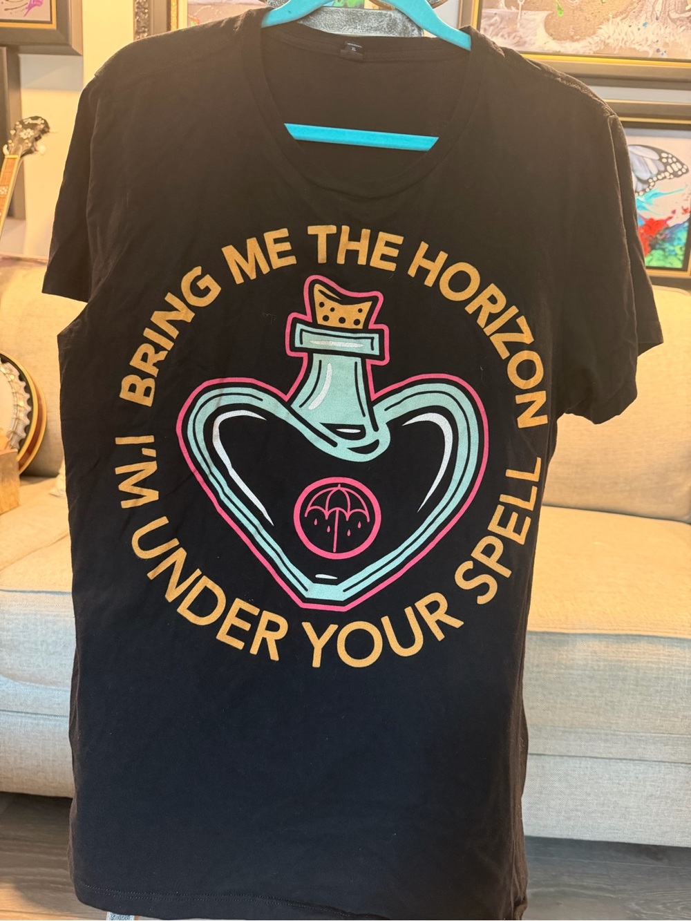 Bay Island Black Bring Me The Horizon Graphic Tee with Pink and Mint Accents